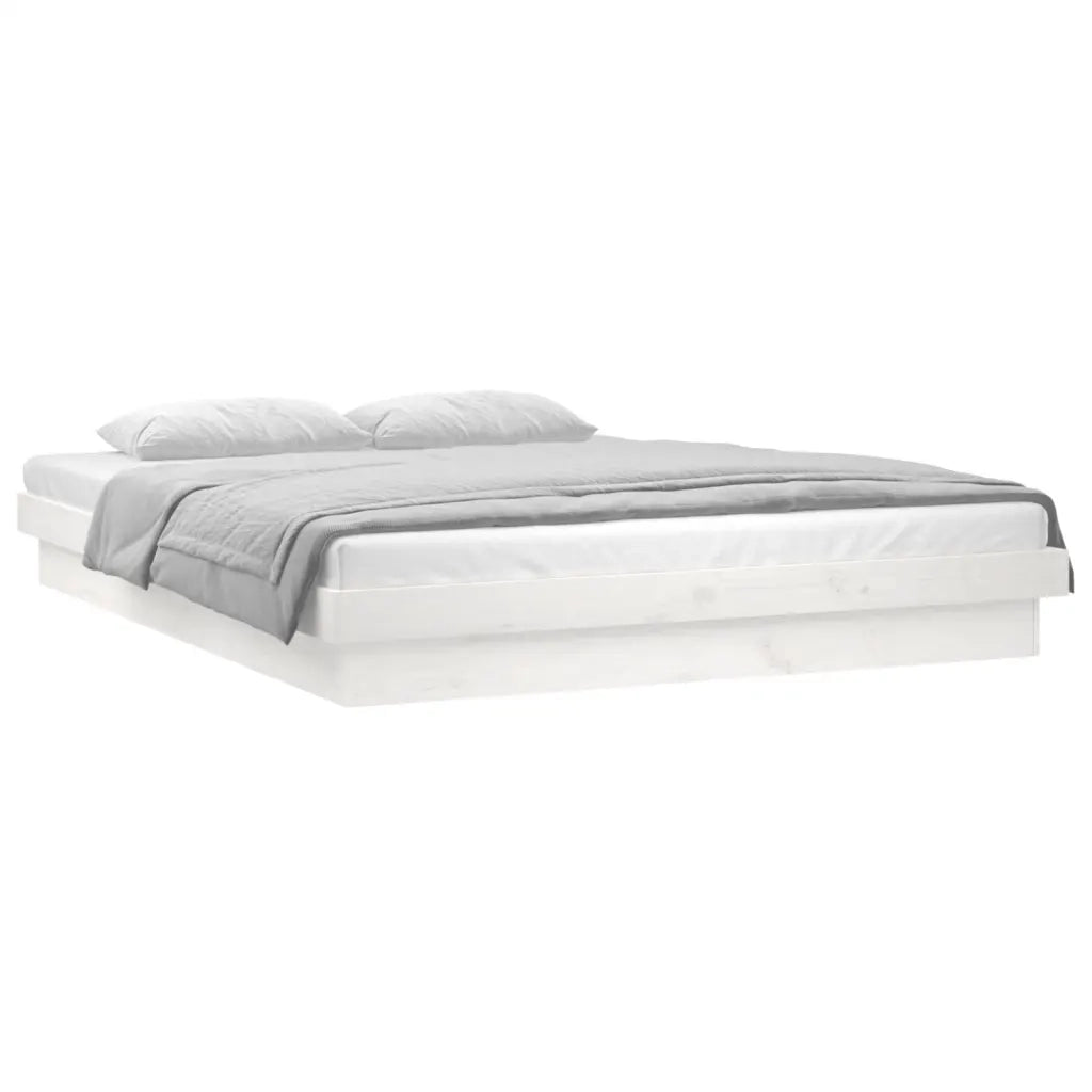 Giroletto LED-Struttura Letto con LED Bianco 135x190 cm Double in Legno Massello 650310