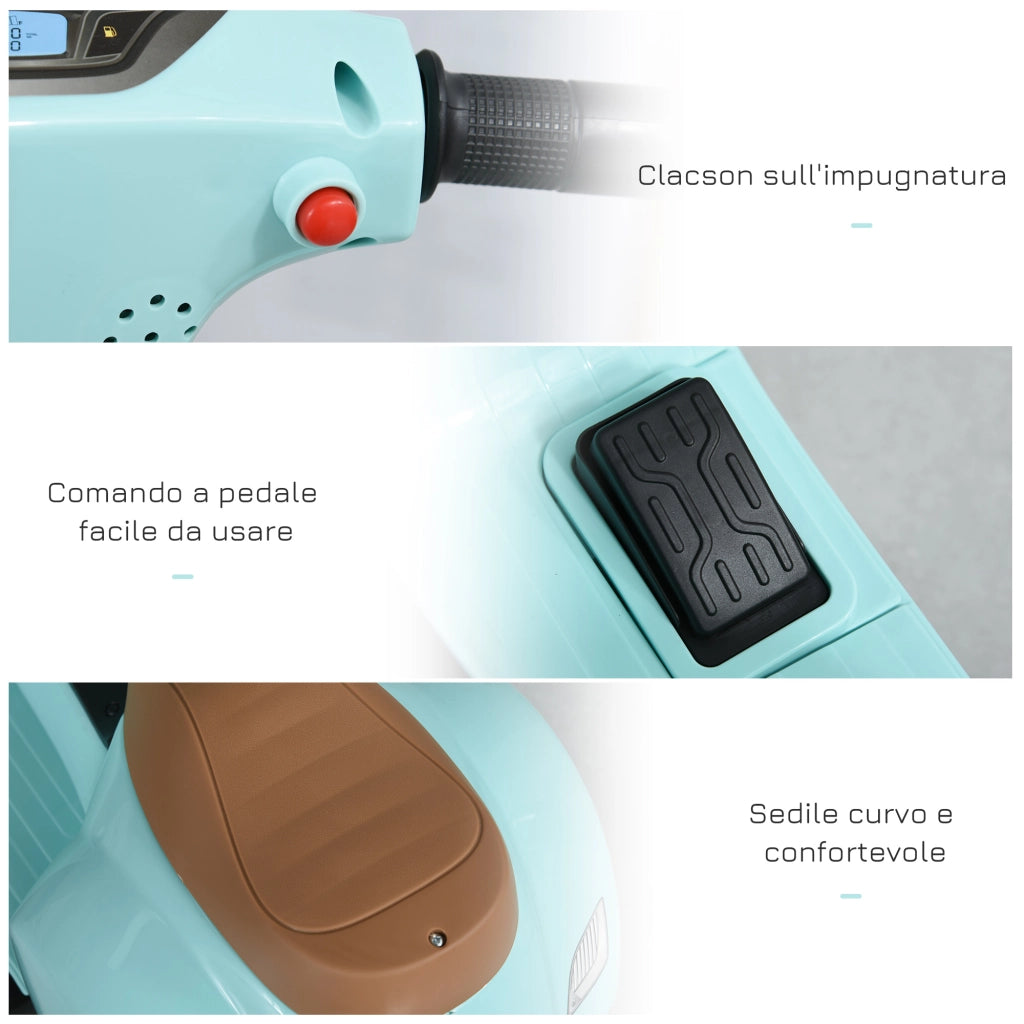 EasyComfort Moto Elettrica per Bambini 18-36 mesi con Licenza Ufficiale Vespa, Fari e Clacson, 66.5x38x52 cm, Verde