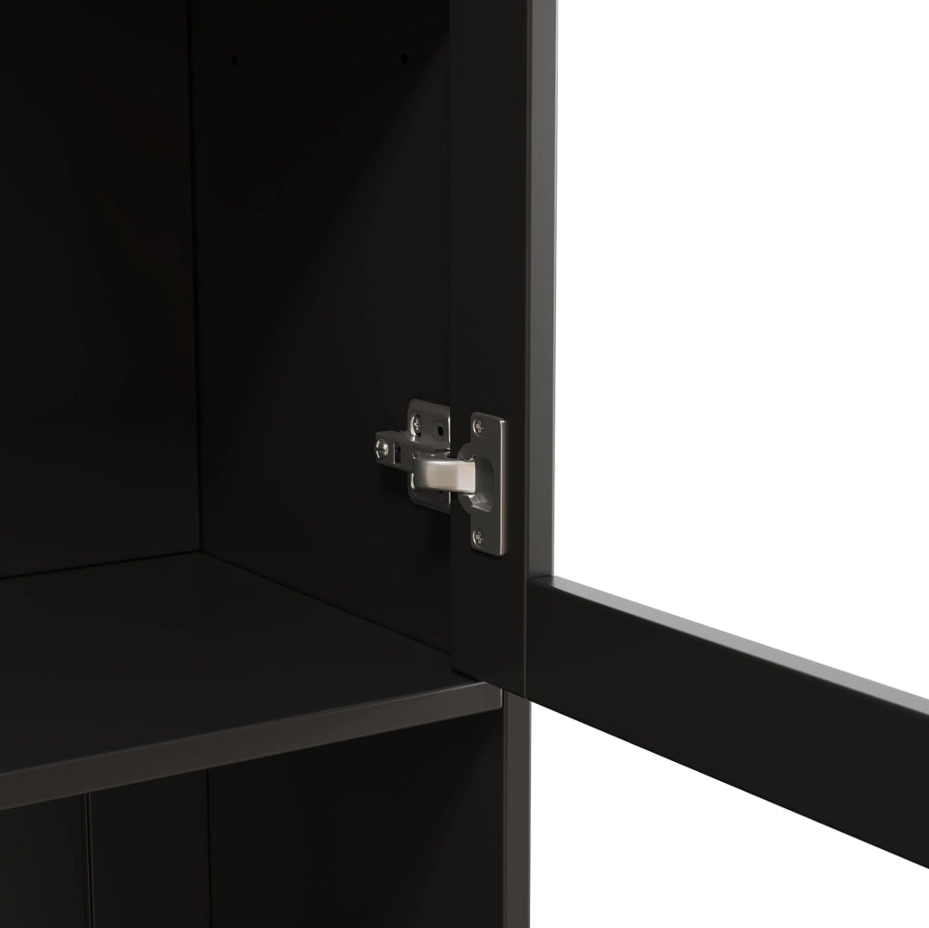 Credenza alta 120x40x191 cm con vetrine; portabicchieri e prese USB nera HOMVRA