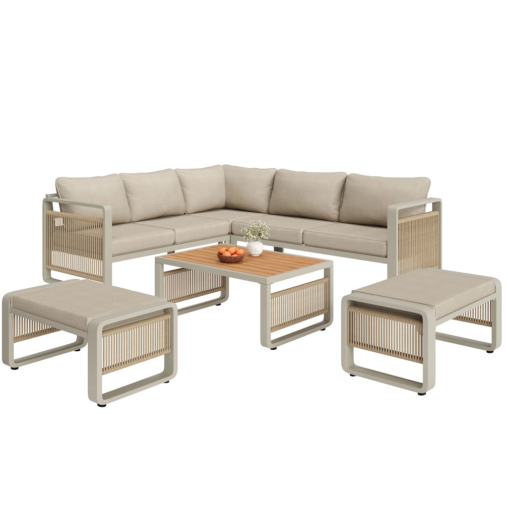 Set Divani da Giardino per 6-7 Posti con Cuscini ¨C MINIMAL ¨C Angolare, Rattan, Beige