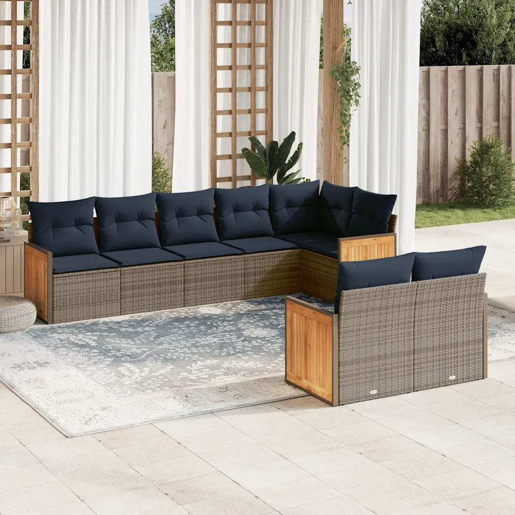 Set Divani da Giardino 8 pz con Cuscini Grigio in Polyrattan 3227832