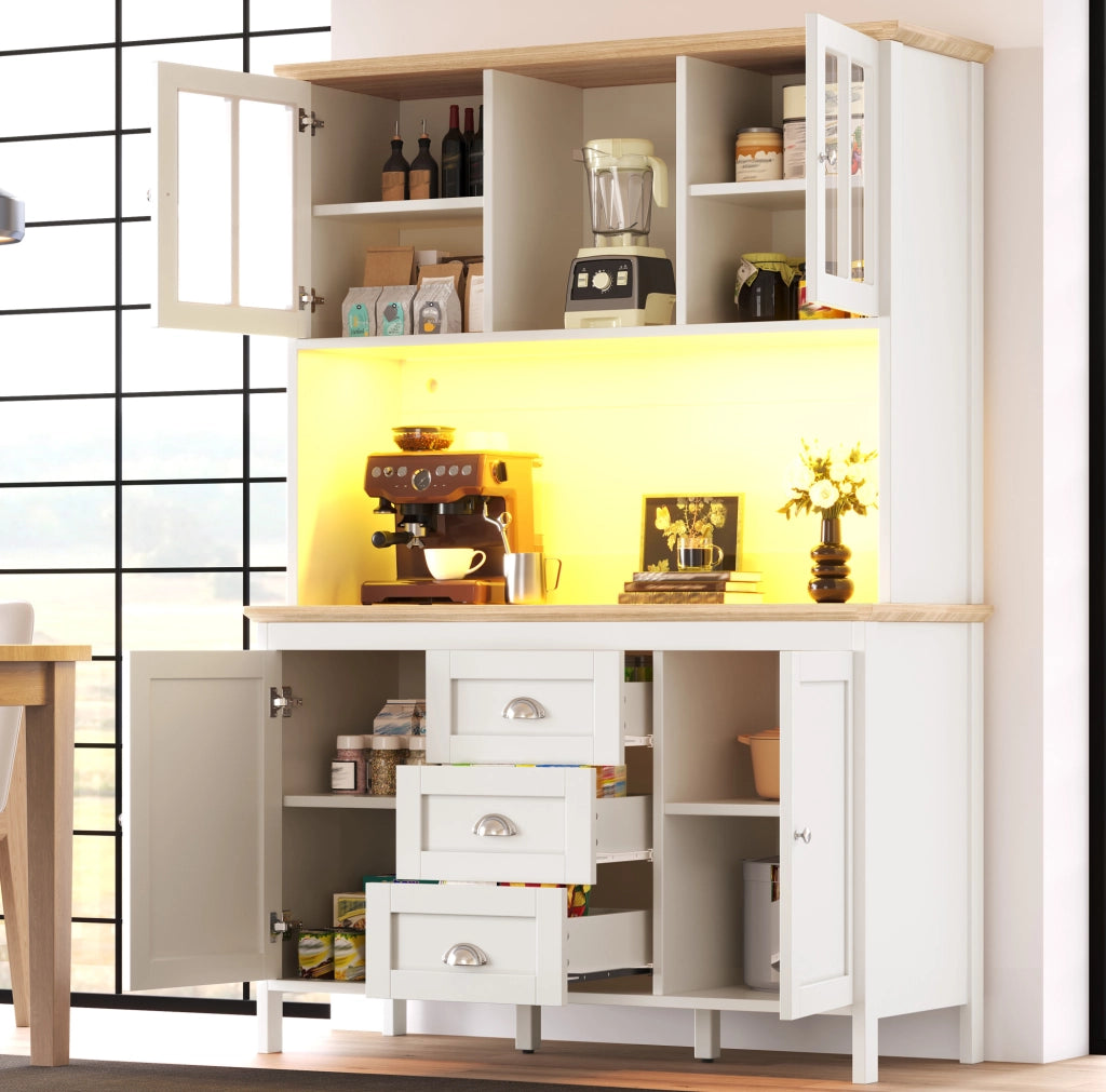 Armadio alto con LED, 4 ante e 3 cassetti, bianco, 120x40x179 cm