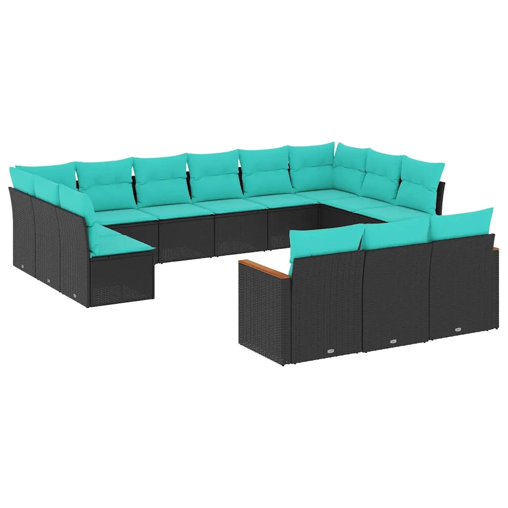 Set Divani da Giardino 13 pz con Cuscini Nero in Polyrattan 3226456