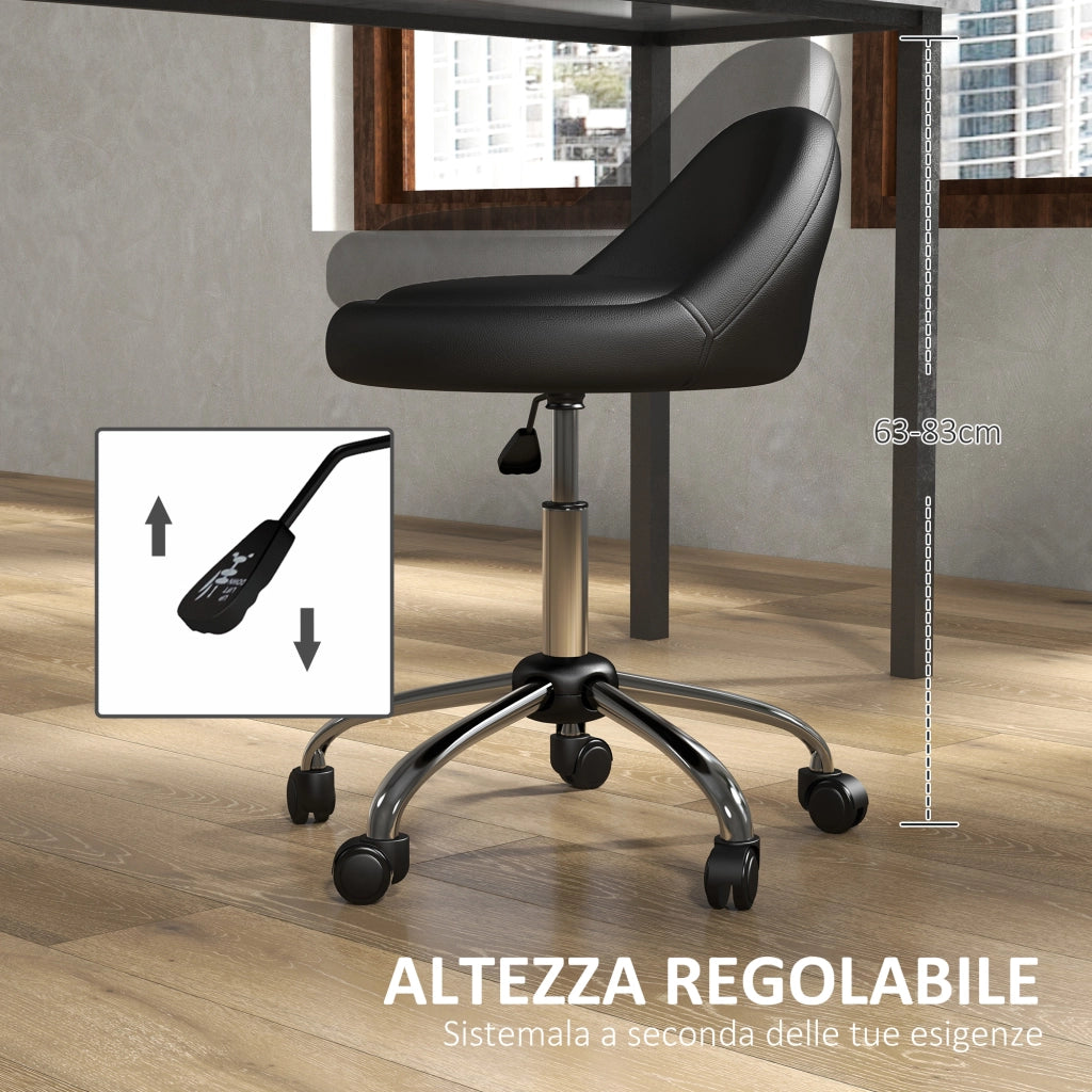 Sgabello da Bar con Ruote ¨C zephmum ¨C Nero, Finta Pelle PU, Altezza Regolabile