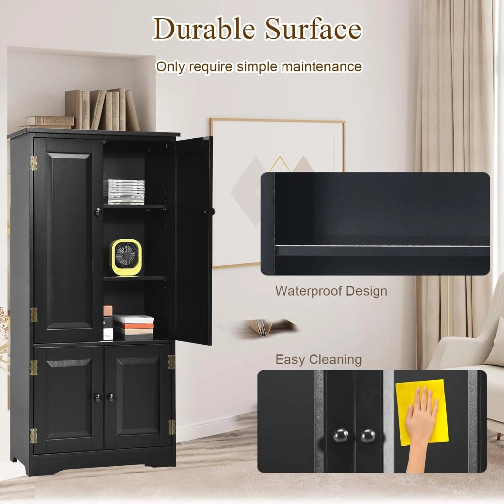 Armadio Alto in Legno con 2 Ripiani Regolabili, Armadio da Guardaroba Verticale con Dispositivo Anti-Rovesciamento, Mobile Organizzatore, Grande Spazio, 58,5 x 32 x 123 cm, Nero
