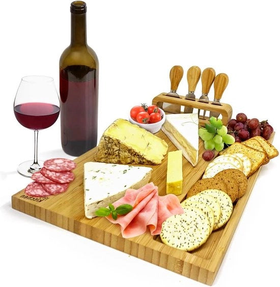Piatto di formaggio grande per charcuterie, tavolo da regalo con contenitore per coltelli in bambù - regalo di benvenuto - regalo di compleanno - regalo di Natale - regalo di matrimonio