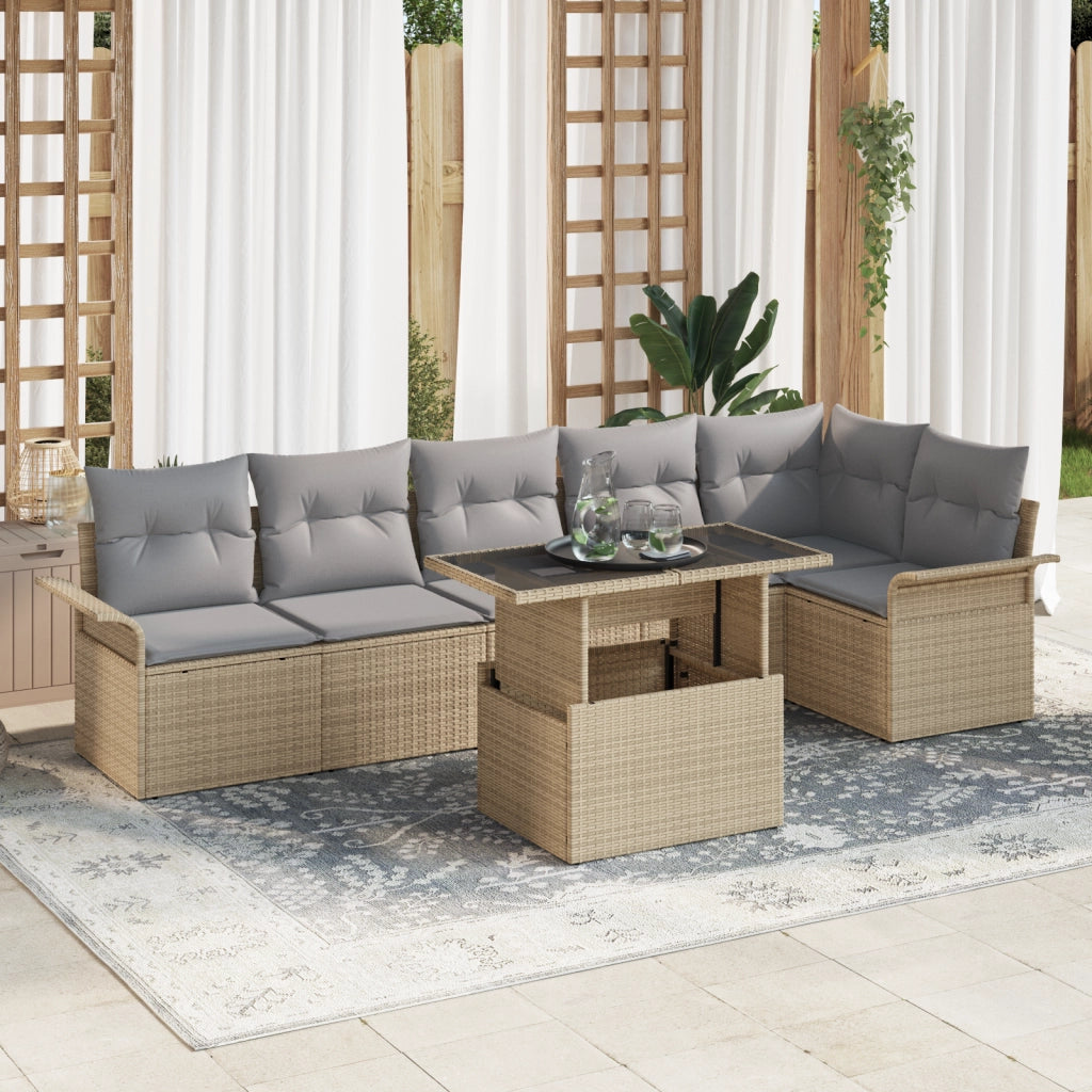 Set di Divani da Giardino composto da 7 pezzi con cuscini Beige in Rattan Poli