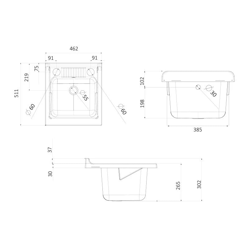 Lavatoio in resina con kit di montaggio 45 x 50
