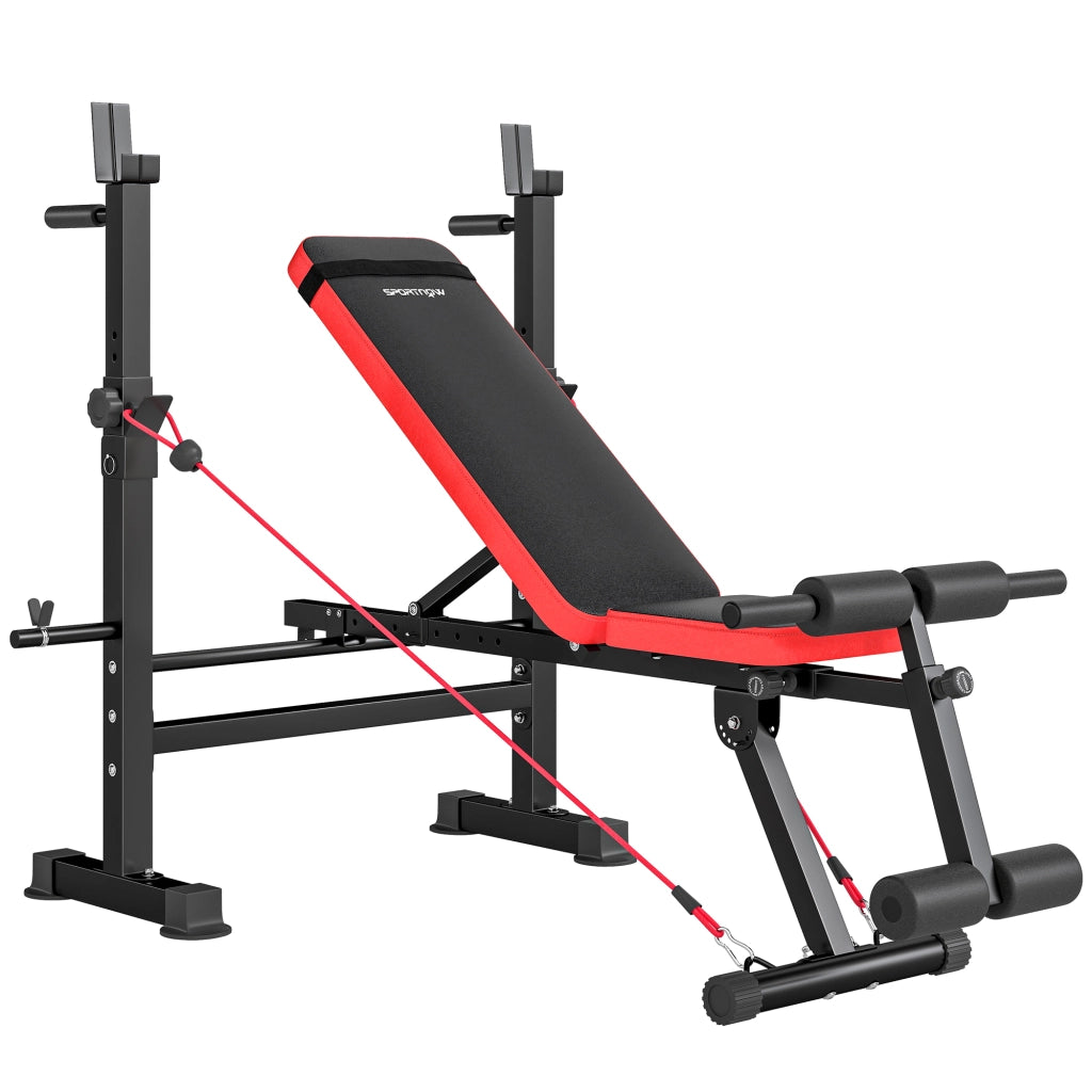 Panca Fitness con Rack per Pesi, Schienale e Sedile Regolabili, Dip Station, Capacit¨¤ 420 kg