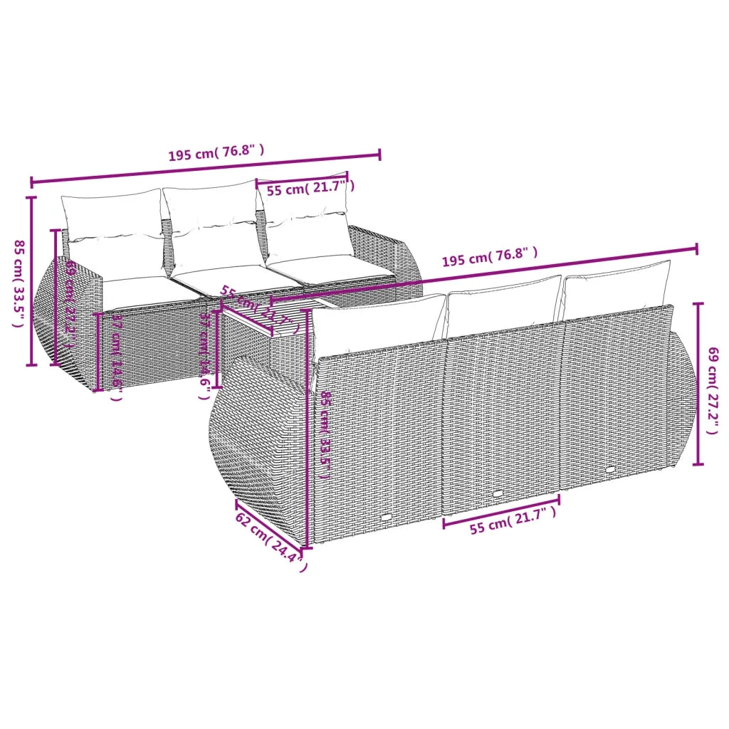 Set Divani da Giardino con Cuscini 7pz Nero Polyrattan