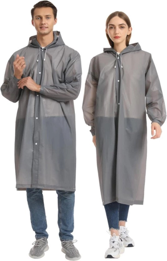 Set di 2 pezzi - Poncho da pioggia con cappuccio - Unisex per donne e uomini - Impermeabile - Poncho da bicicletta lungo - Kit di protezione da pioggia - Adulti - Poncho da pioggia giacca - Grigio