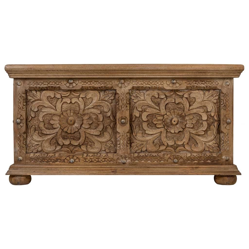 Tavolino baule in legno marrone fatto a mano 100x100x47h