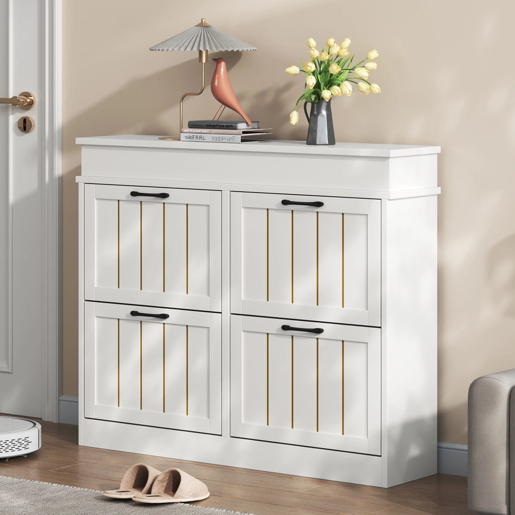 Scarpiera con 4 ante a ribalta e 8 ripiani regolabili; per ingresso e corridoio; in MDF; bianco; 105 × 24 × 83 cm