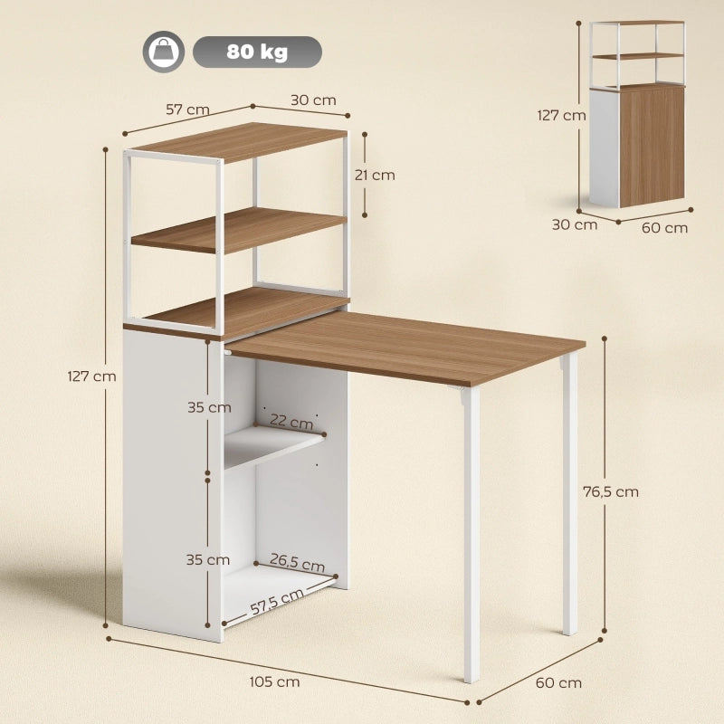 SCRIVANIA Pieghevole con 4 Ripiani 105 x 60 x 127 cm Legno Naturale