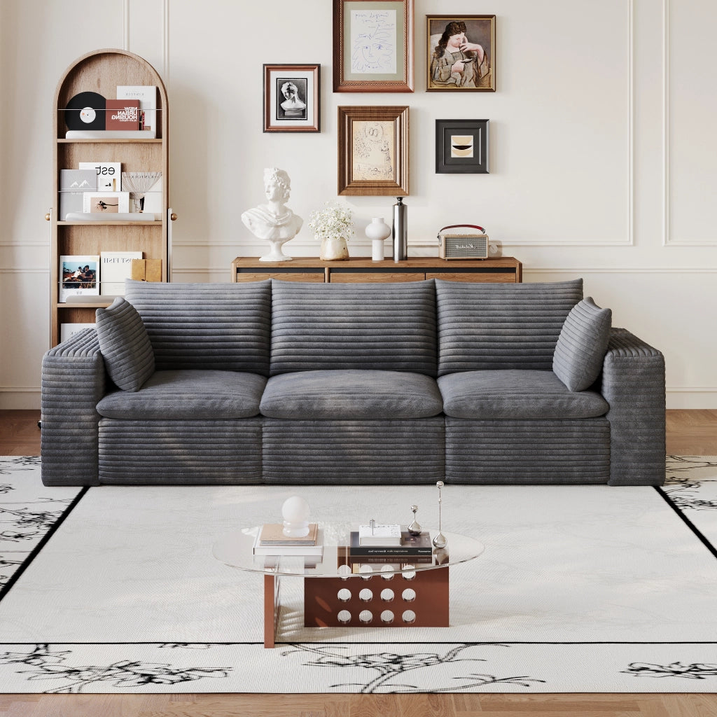 Divano Cloud 260 cm ¨C MINIMAL ¨C Velluto a Coste Grigio Scuro, Imbottito, Senza Montaggio