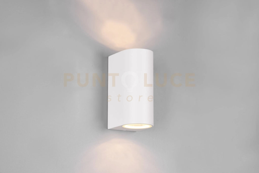 ROYA APPLIQUE DA ESTERNO FUSIONE ALLUMINIO STONDATA BIANCA A BI-EMISSIONE IP44 H.15CM 2 LUCI ATTACCO GU10