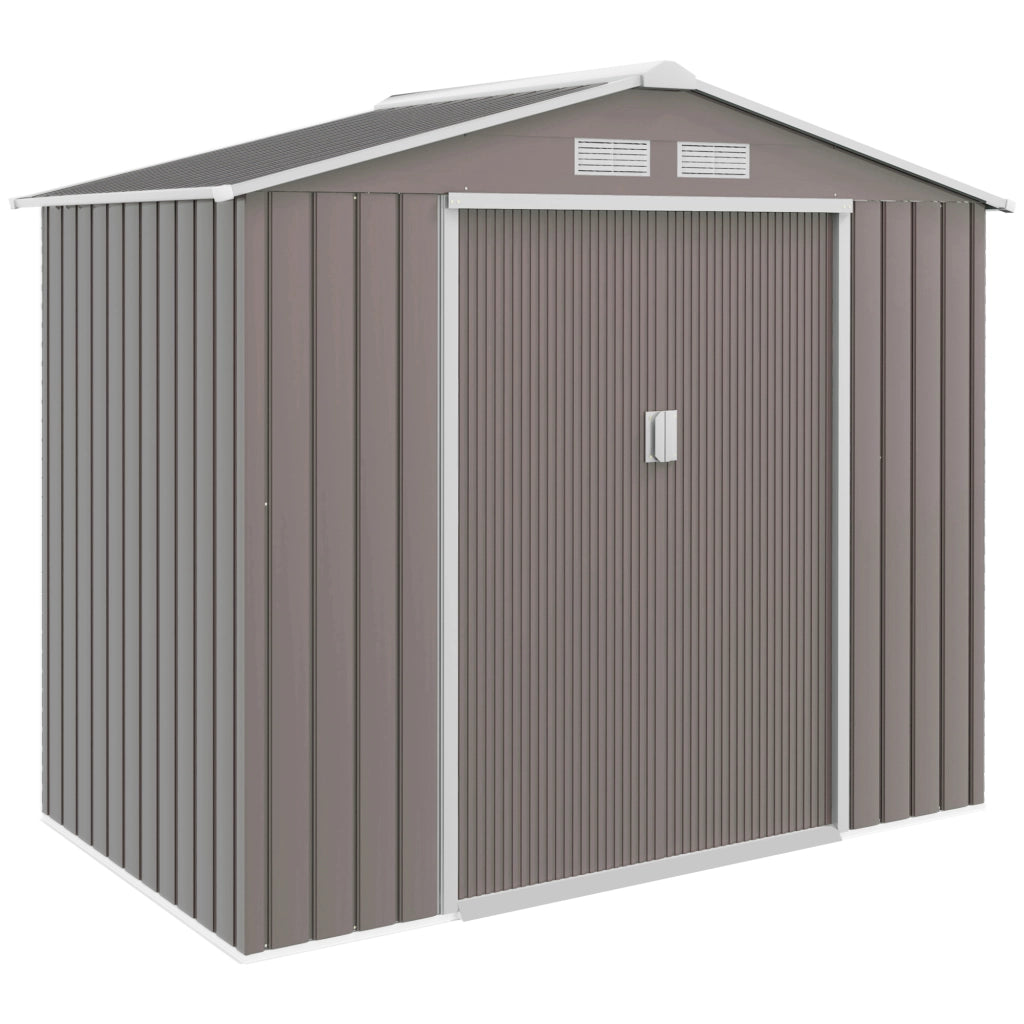 Casetta da Giardino in Acciaio Grigia con Doppie Porte Scorrevoli e Aerazione, 213x130x185 cm