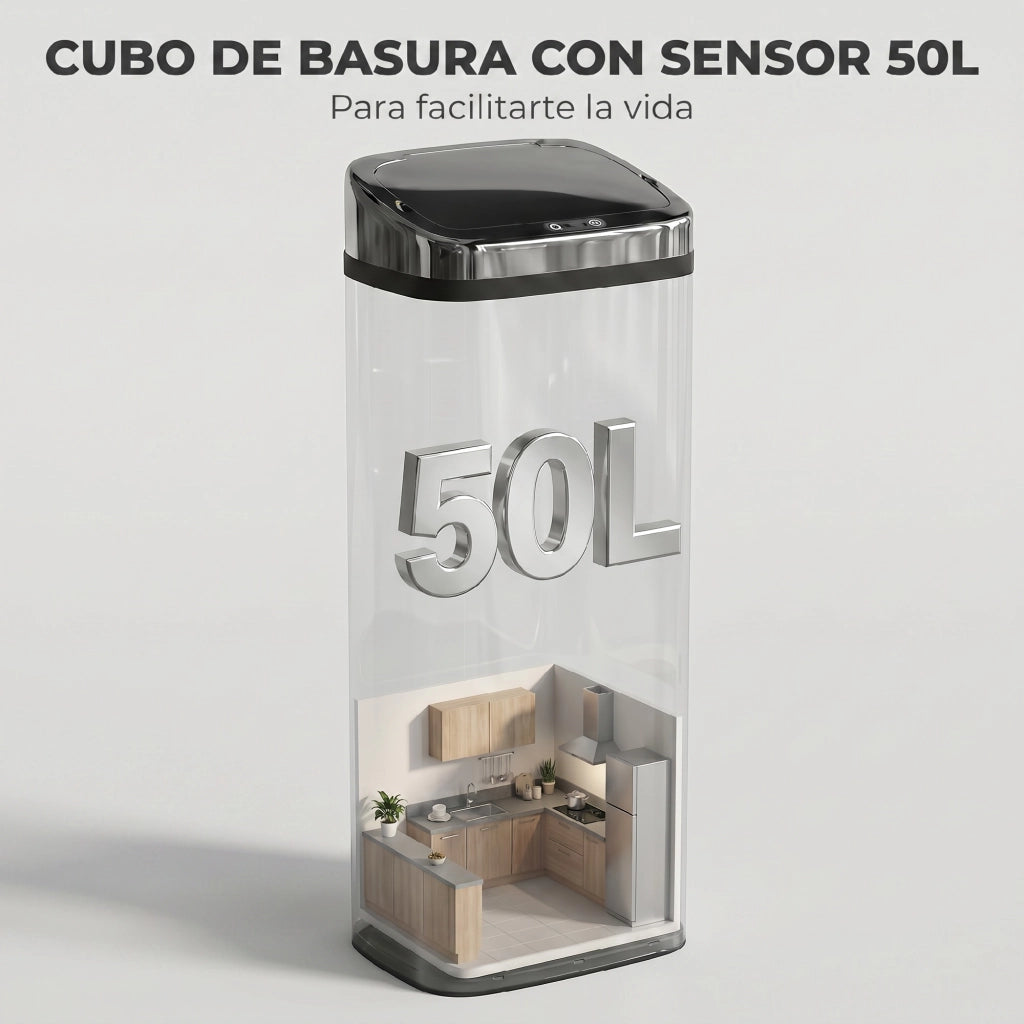 Pattumiera Intelligente con Sensore Automatico ¨C Xylo ¨C Acciaio Inox 50L 33x25x84cm Argento