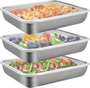 Set di 3 contenitori per alimenti, contenitori per alimenti con coperchio, contenitori per congelazione, scatole in acciaio inossidabile sovrapposte con coperchi chiusi, adatti per il contenimento di formaggio, carne, frutta