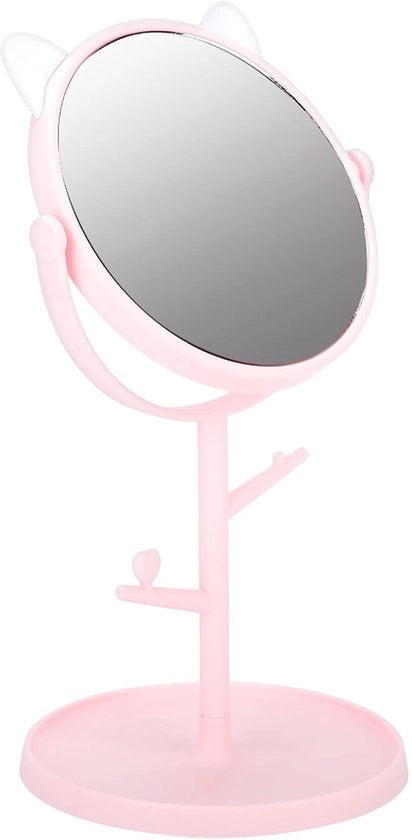 Specchio di trucco rotante con ingrandimento Hollywood - base antiscivolo - supporto di fissaggio - design gatto scherzoso