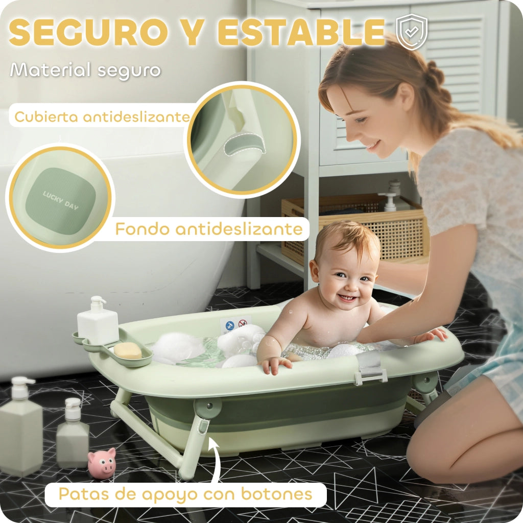 Vasca da bagno pieghevole per neonati ¨C zephmum ¨C verde con cuscino e ripiano