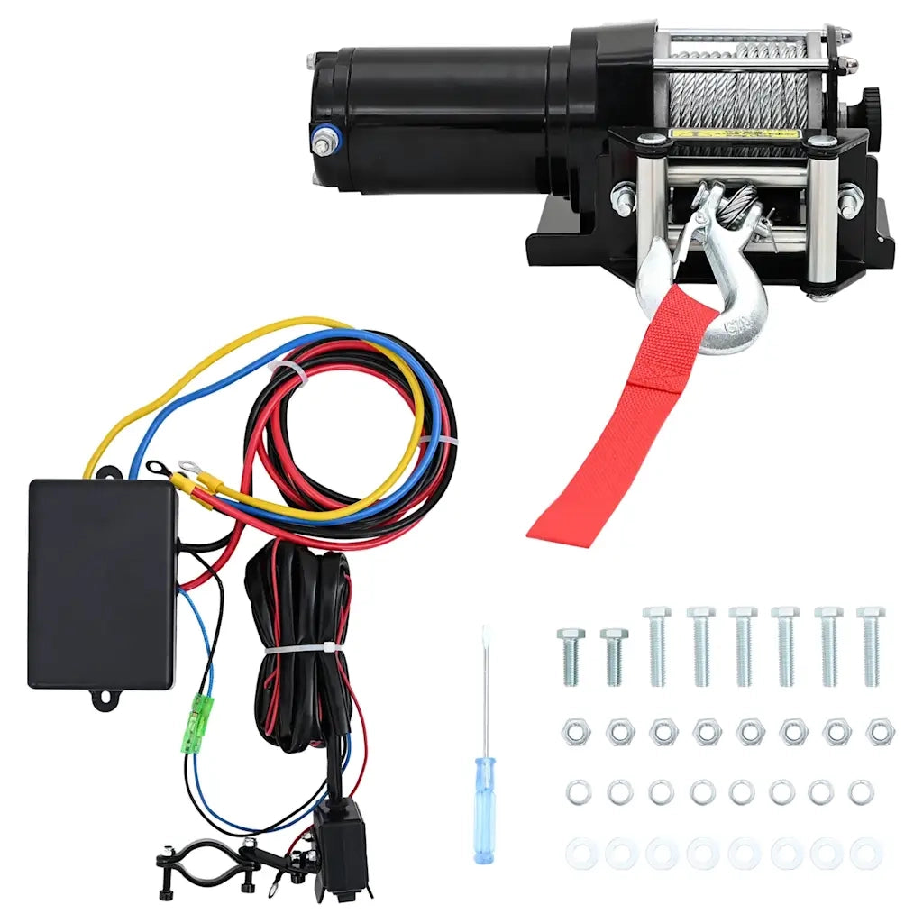 Verricello Elettrico 12 V 1360 kg con Piastra e Rullo Passacavo cod mxl 68869
