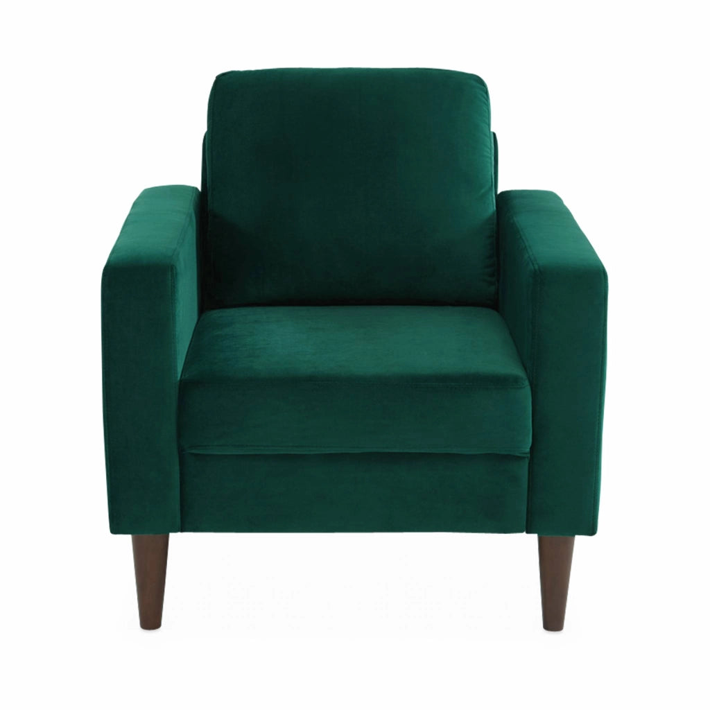 Poltrona scandinava in legno e velluto, verde inglese