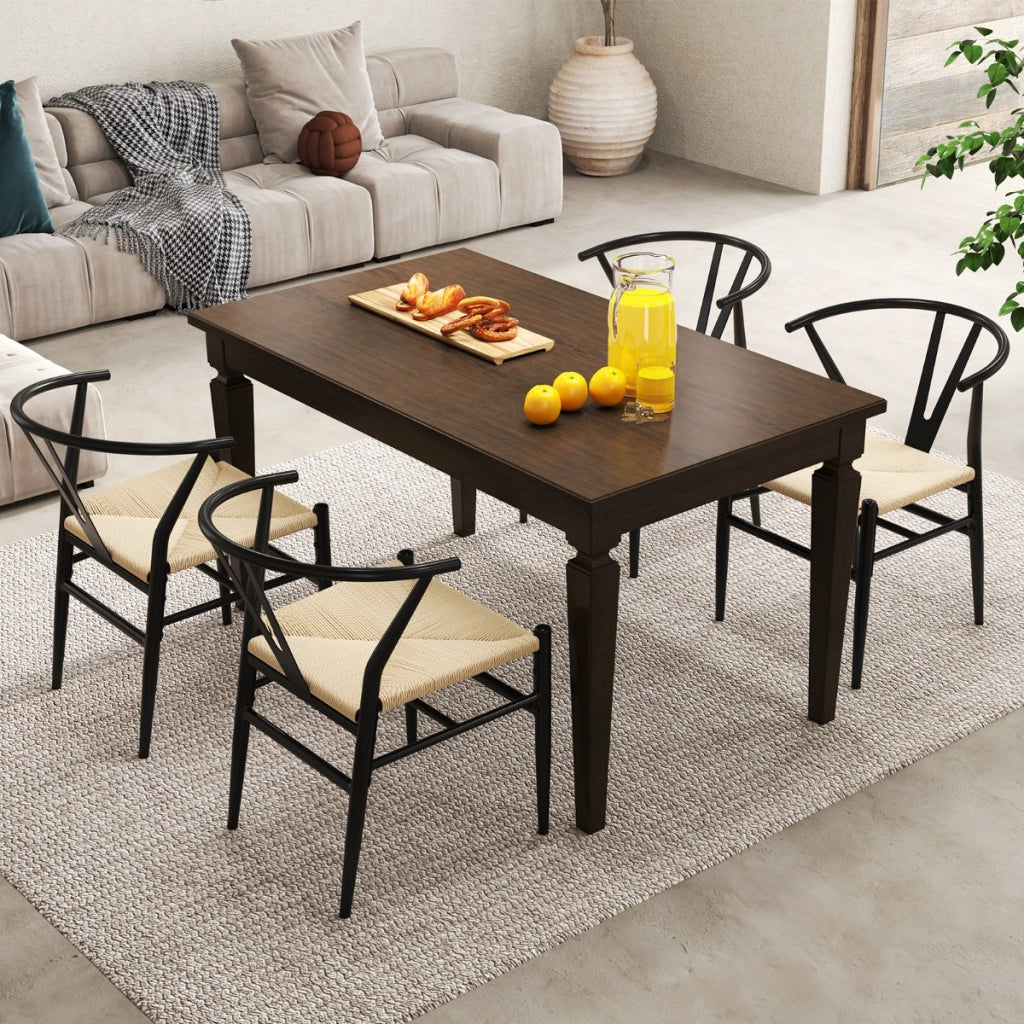 Sedie da cucina con schienale a forma di Y e cuscino in rattan intrecciato, Sedie d'accento impilabili Beige-Sedie da pranzo