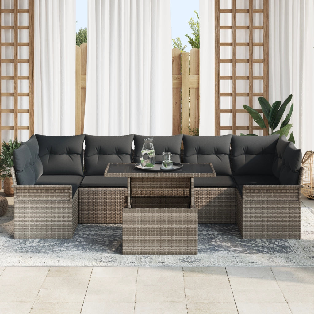 Set da giardino con cuscini da 8 pezzi Grigio in polyrattan