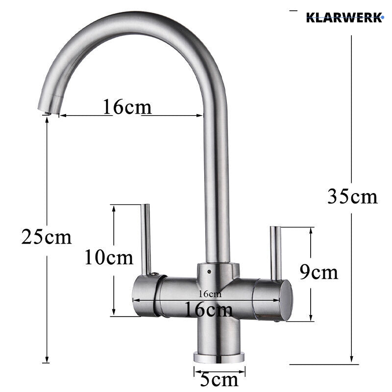 Felice | Rubinetto per acqua potabile a 3 vie in argento spazzolato premiu |Miscelatore cucina ad osmosi in acciaio inossidabile|Filtra 3 connessioni