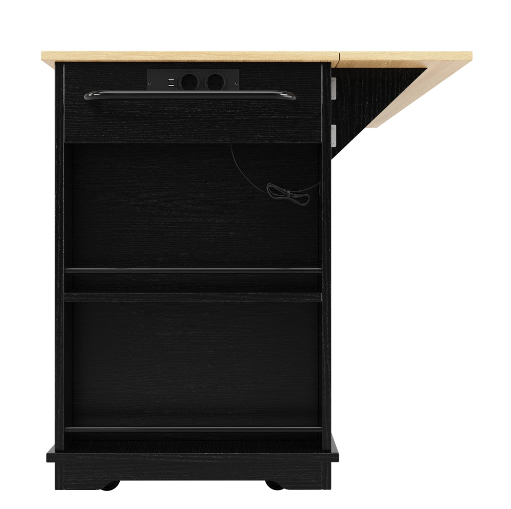 Isola da cucina 151;5x59;7x91;7 cm con prese elettriche; MDF e metallo; nero e naturale