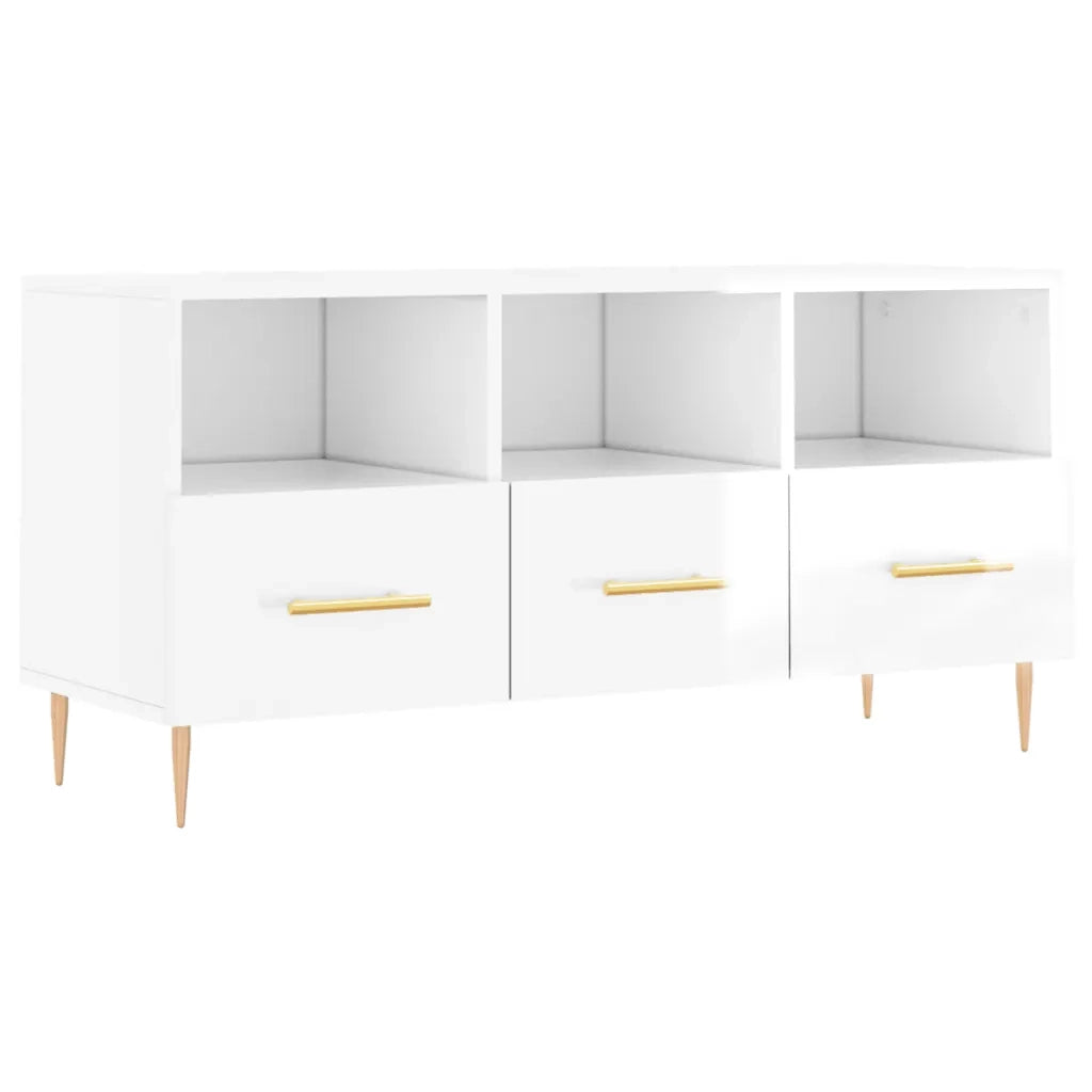 Mobile Porta TV Bianco Lucido 102x36x50 cm in Legno Multistrato 829022