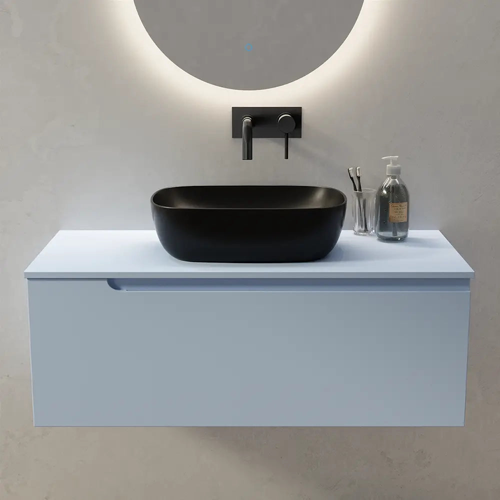 Lavabo da appoggio slim di forma rettangolare 46,5x33x13,5 cm Nero opaco