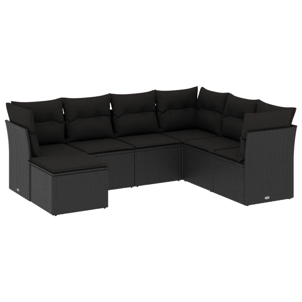 Set Divani da Giardino con Cuscini 7pz Nero Polyrattan 3217985