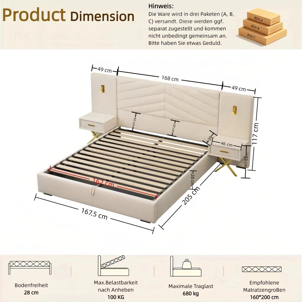 Letti contenitori 160x200 cm; alzata a gas; legno; beige bianco