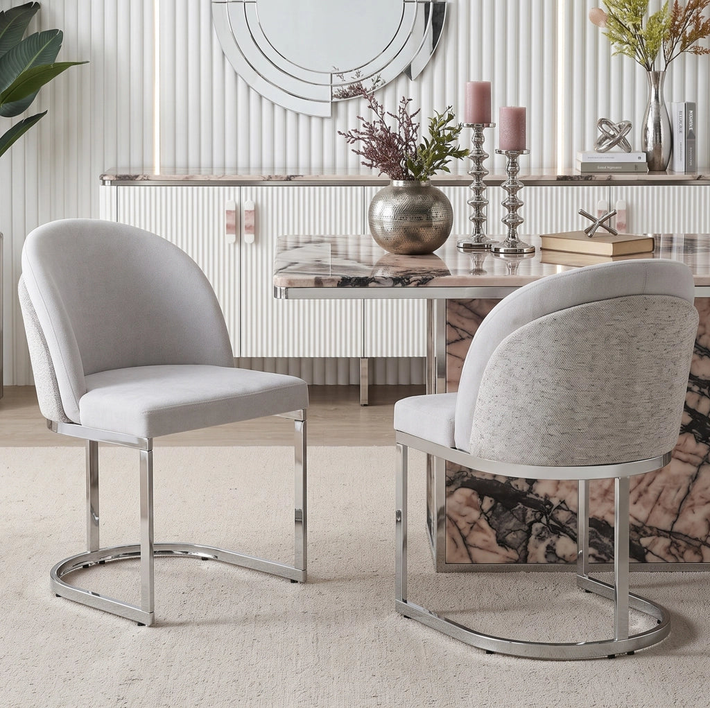 Set di 2 sedie in ciniglia grigio e argento