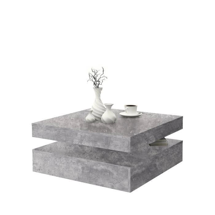 Tavolino quadrato girevole - Truciolare - Decoro cemento grigio chiaro - Classico - L 78 x P 78 x H 35,4 cm - CAFF