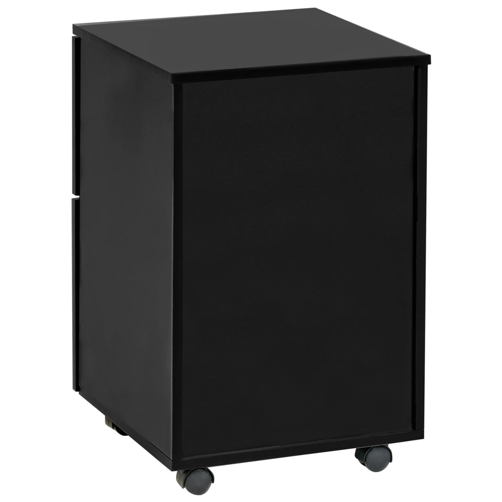 Armadietto in legno massiccio con 2 cassetti e ruote con serratura a chiave nero design moderno