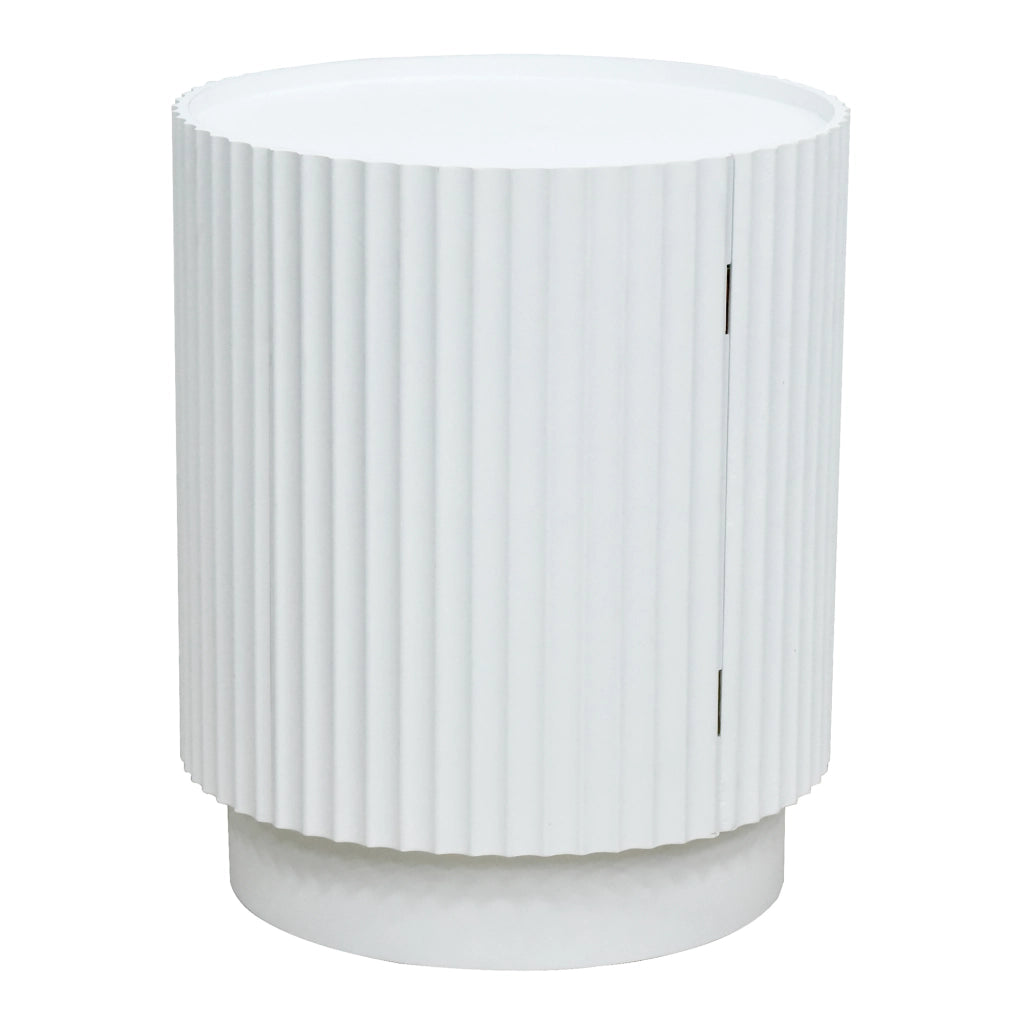Tavolino Rotondo Rill con Anta e Scomparti Interni 49 x Ø40 cm - Bianco [en.casa]