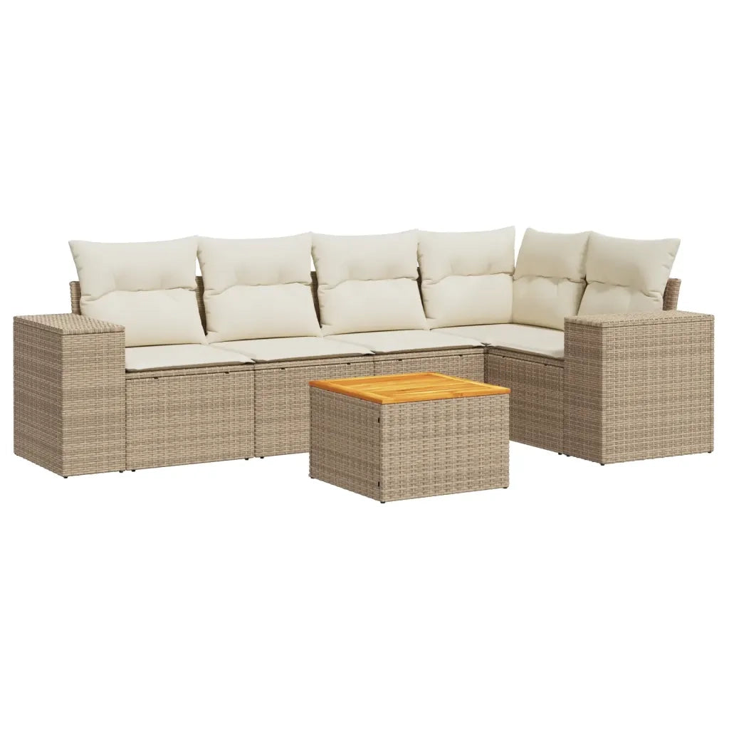 Set Divano da Giardino 6 pz con Cuscini Beige in Polyrattan 3257766