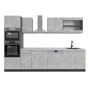Cucina componibile R-Line Calcestruzzo/Antracite 300 cm con armadio alto, PL Marmo Vicco