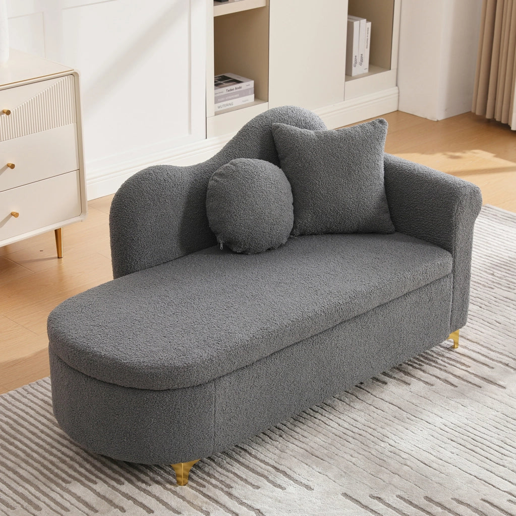 Dormeuse 134 x 64 x 70 cm grigia con contenitore, 2 cuscini, senza materasso