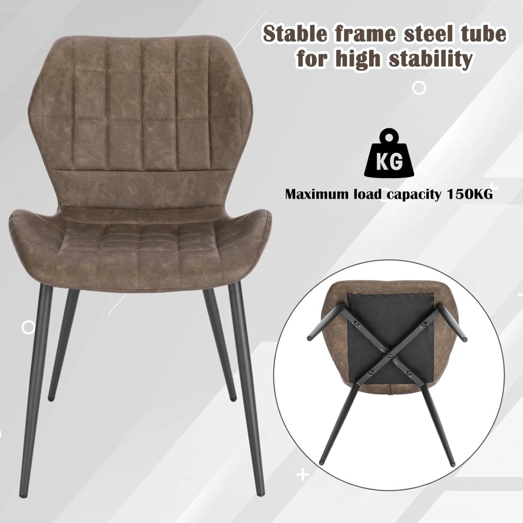 6x Sedie Ergonomica da Pranzo, Sedia Scandinava, Sedia da cucina in PU, Seduta Imbottita, per Camera da Letto, Salotto, Marrone Scuro, Gambe in Metallo, BH357dbr-6