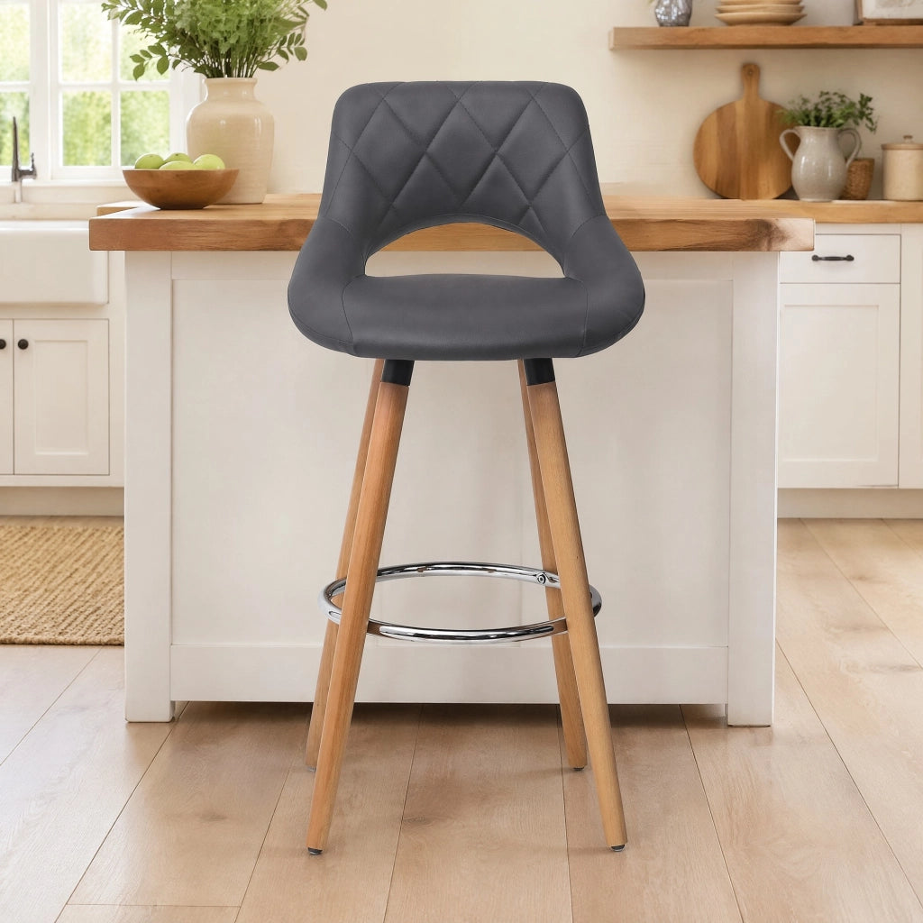 SGABELLO DA BAR 91 cm Grigio in pelle sintetica e legno massello