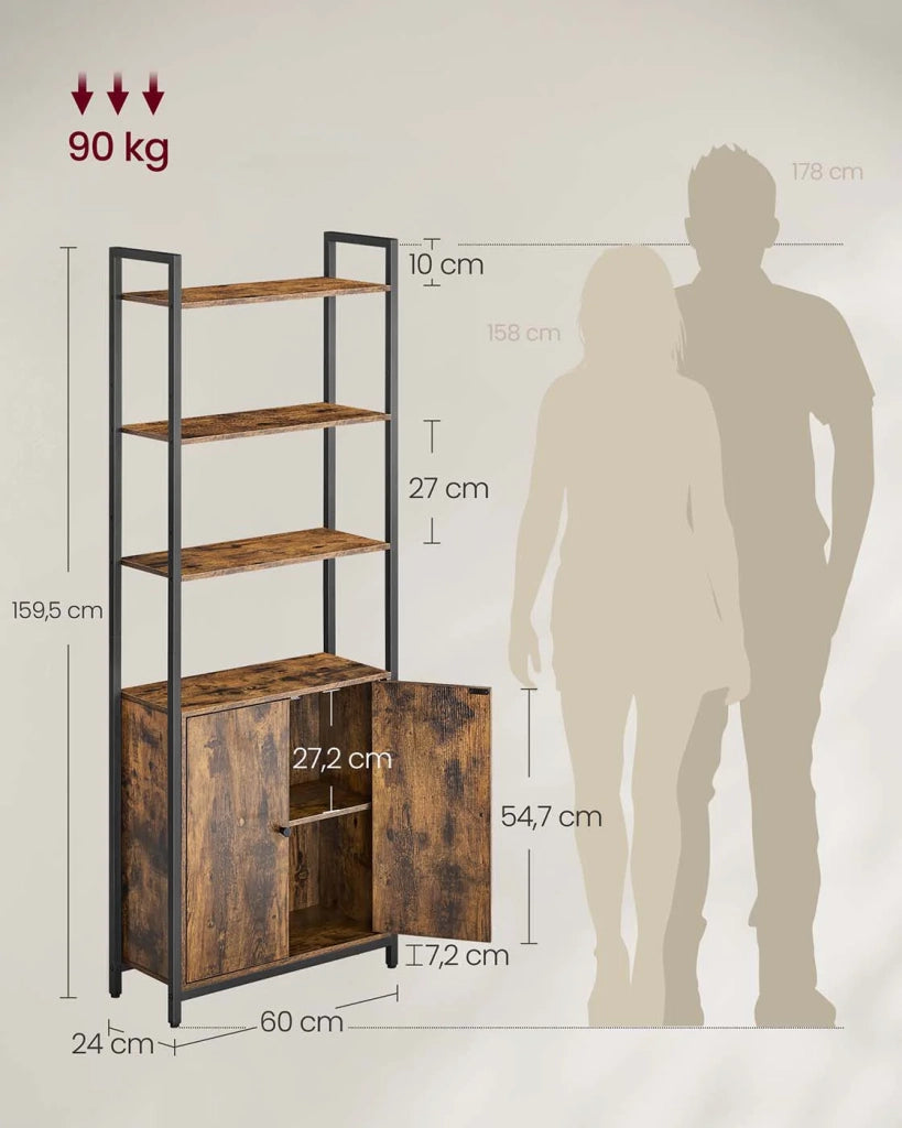 Libreria verticale a 6 ripiani con anta struttura in metallo ripiani regolabili 24 x 60 x 159,5 cm per soggiorno/camera da letto marrone 12_0004285