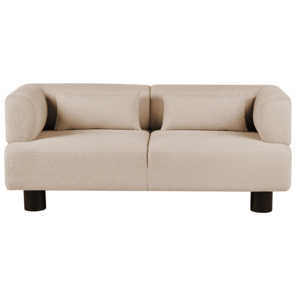 Divano a 2 posti Rivestimento in tessuto beige con gambe in legno e braccioli lineari Materiale idrorepellente Stile moderno Soggiorno