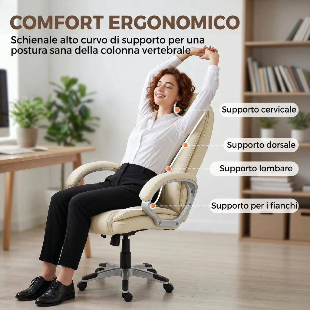 Sedia da ufficio girevole con schienale alto ¨C zephmum ¨C pelle beige