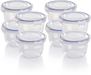 Contenitori di plastica per alimenti, set di 8 contenitori con coperchio, rotondi, stivellabili, resistenti alle cadute, magnetron e lavastoviglie.