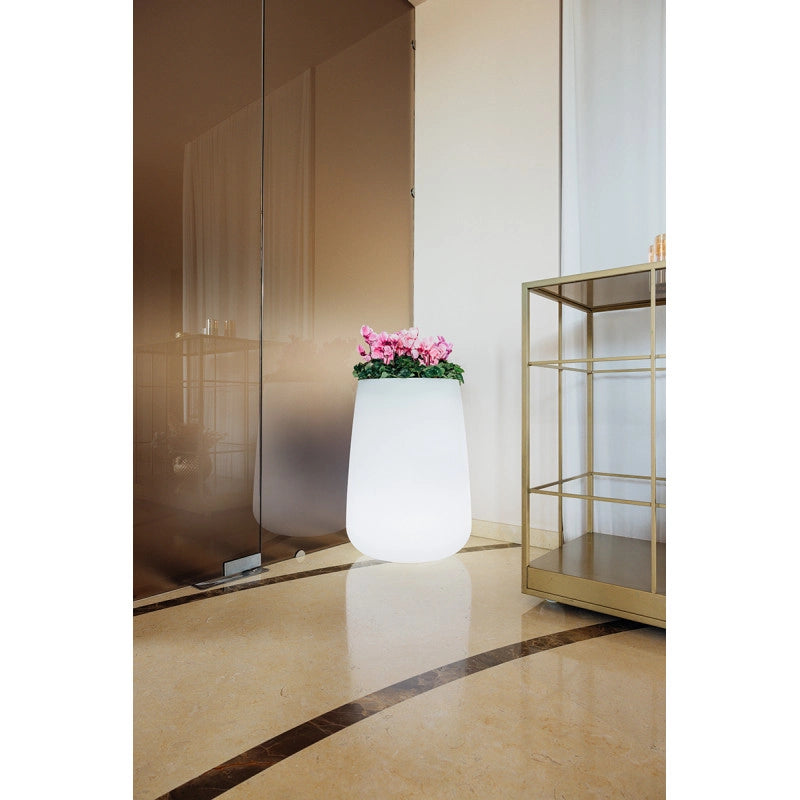 Vaso luminoso alto moderno di design Ø43 H75 in polimero resistente con LED multicolor per interno ed esterno - Made in Italy - Monacis