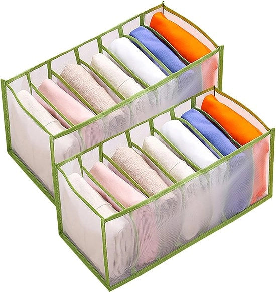 Organizzatore di Abbigliamento Opportuno con 7 Cestelli e Sacchetto di Rete Visibile - Verde, S (36 x 17 x 12 cm)